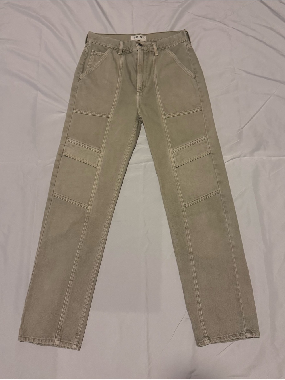 AGOLDE Cooper Cargo High Rise Straight Jeans Drab Taupe Size 25